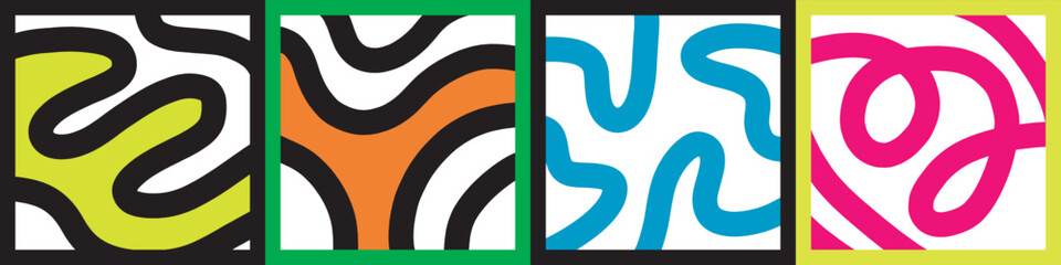 Creative concept of bright and fresh summer card set. Modern abstract art design with bold lines. Template for celebration, advertising, branding, banner, cover, label, poster, sale