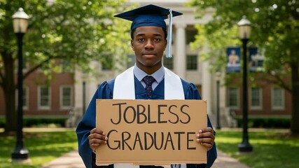 Facing Realities Graduation Day s Economic Truth for Young African American Man Holding a Jobless - Powered by Adobe