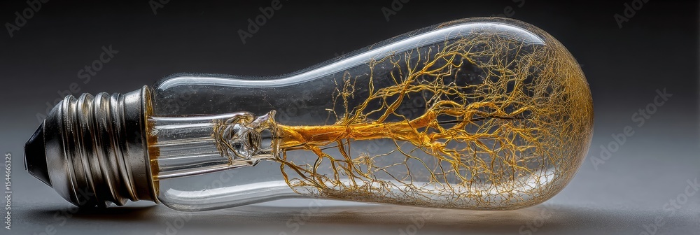 Poster Broken Lightbulb Filled With Intricate Nerve Fibers Instead of Typical Filament Representing Organic Pathways in Unusual Design