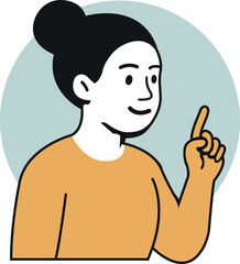 Obraz premium An illustrated person gestures with a raised finger, conveying a sense of attention, teaching, or explaining.