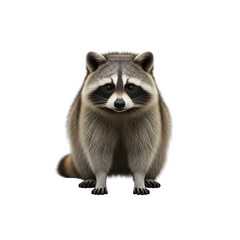 Obraz premium Fluffy raccoon sitting isolated on white background