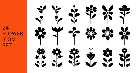 Minimal Flower Silhouette Icon Set – Abstract Floral Vector Collection