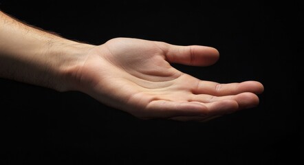 Elegant Man's Hand Extended, Palm Upwards, Isolated Against a Minimalist Background