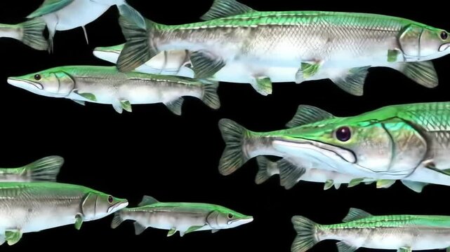 Green Fish on Black Background