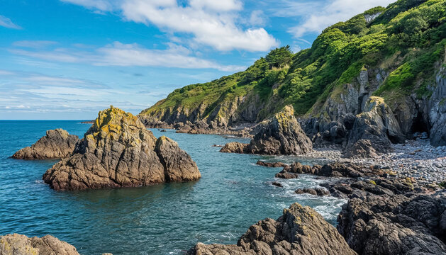 Beautiful seascape with rocky shore. - Powered by Adobe
