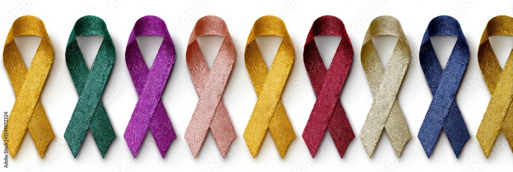 Poster cancer ribbon awareness color guide displaying various ribbons including gold for multiple cancer ty