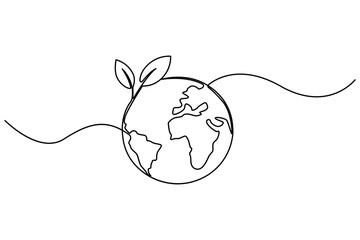 Earth with sprout one continuous editable line drawing representing sustainability concept illustration
