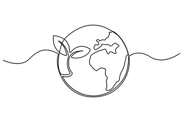 Earth with sprout one continuous editable line drawing representing sustainability concept illustration
