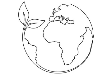 Earth with sprout one continuous editable line drawing representing sustainability concept illustration
