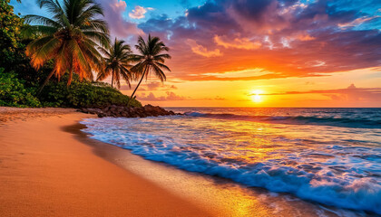 Naklejka premium Beautiful sunset over the southern sea coast.