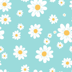 Seamless pattern with daisies on a blue background