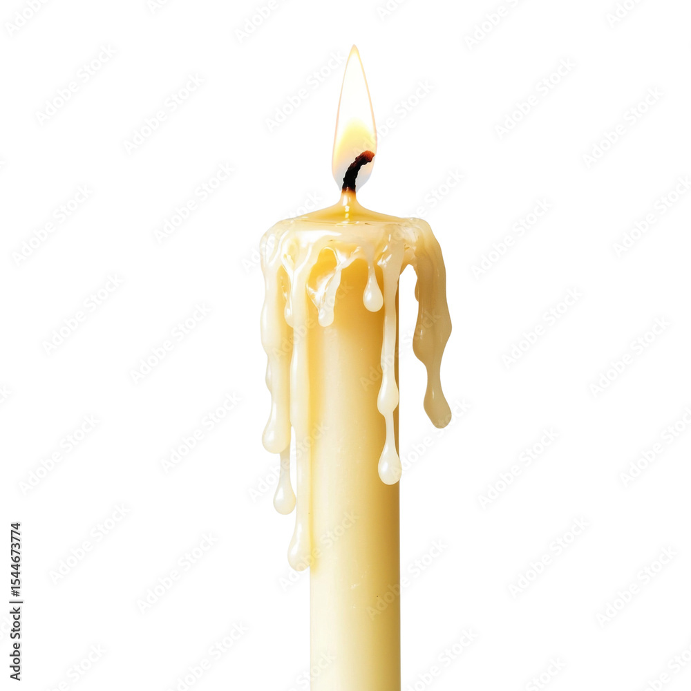 Poster lit candle with melting wax dripping down its side creates warm and inviting atmosphere. soft glow of flame adds sense of tranquility and comfort to any setting
