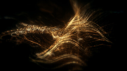 Abstract particle motion with vibrant colors, digital flowing particles, VR, futuristic sci-fi, tech innovation, and immersive cyber space background