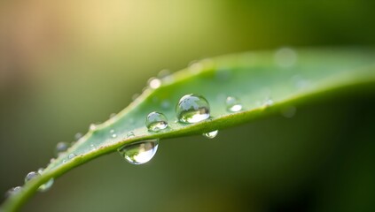 Close up view of water droplets on a vibrant green leaf surface