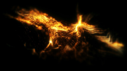 Abstract particle motion with vibrant colors, digital flowing particles, VR, futuristic sci-fi, tech innovation, and immersive cyber space background