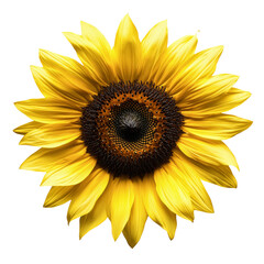 Obraz premium Bright sunflower with vibrant yellow petals and dark center, symbolizing warmth and positivity. Perfect for nature themed designs or cheerful decorations