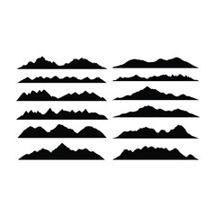 Collection of black mountain silhouettes representing landscapes and nature elements in vector formats