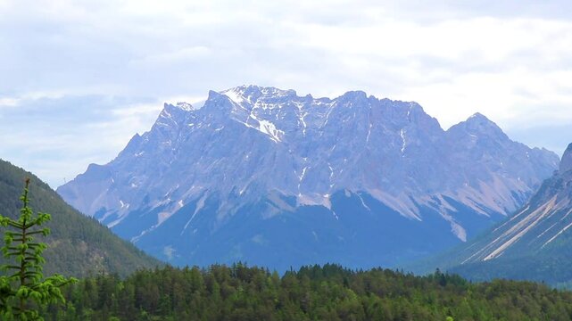 Panorama view Zugspitze mountain alpine landscape in Alps Tyrol Austria.