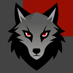 Stylized gray wolf head with red eyes