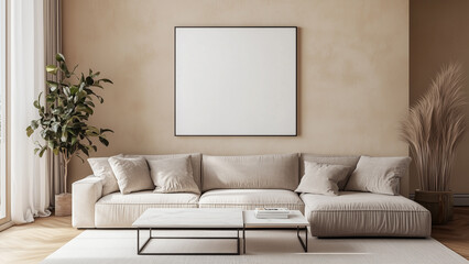 Frame mockup. Living room wall poster mockup. Interior mockup with house background. Modern interior design