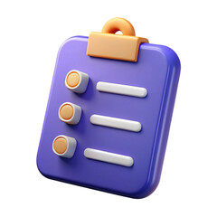 3D Render of Purple Checklist Clipboard with Orange and White Details