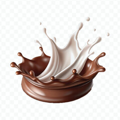realistic 3d smooth liquid chocolate with white milk splash  in different style isolated on transparent background