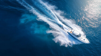 Naklejka premium Luxury Speedboat Cruising in Aegean Sea Aerial View