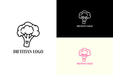 broccoli floret with a small heart shape vector illustration, logo for nutritionist, diet plan, diet coaching, fitness, wellness, balanced diet, keto, veggies, dietitian, and more