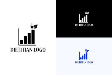 vector illustration of a bar graph rising with a fork and leaf, logo for dietitian, meal plan, fitness, diet plan, wellness, balanced diet, healthy eating, food, diet coaching, nutritionist, and more