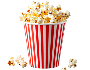 Buttered Popcorn in Red Striped Paper Cup, classic movie snack, isolated on transparent background
