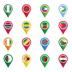 Set of Various Flags with Location Icons