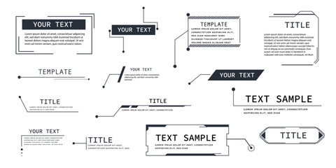 Digital HUD set with abstract callout titles, textbox frames, and infographic UI elements. Ideal for video, dashboard, or tech concept visuals.