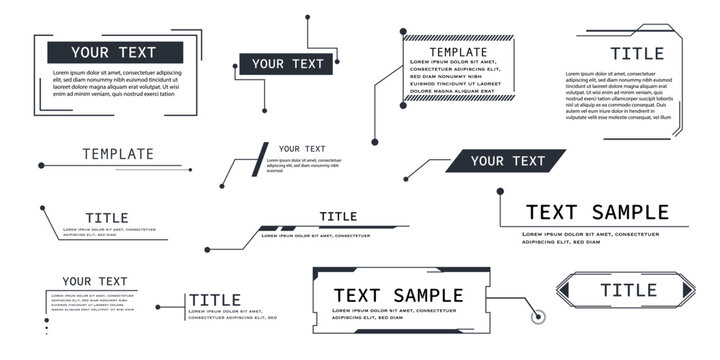 Digital HUD set with abstract callout titles, textbox frames, and infographic UI elements. Ideal for video, dashboard, or tech concept visuals.