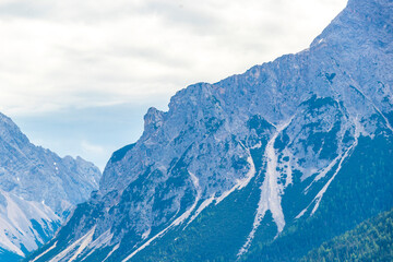 Panoramic view Zugspitze mountain peak alpine landscape Alps Tyrol Austria.