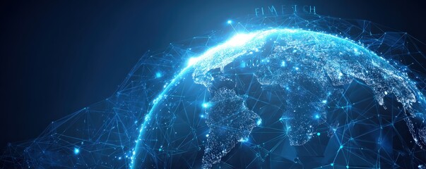 Digital blue globe with interconnected networks and glowing points representing global communication and technology.