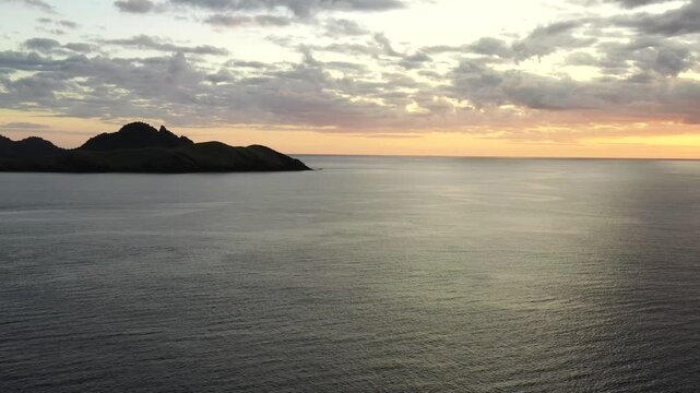 Mamanuca islands in Fiji &ndash; tropical coral reefs tourism destination at sunset aerial panorama.
