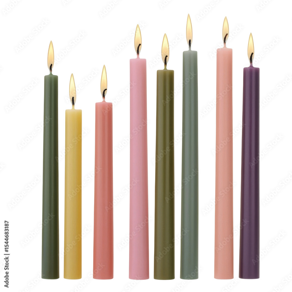 Poster colorful candles in various heights and shades, creating warm and inviting atmosphere. perfect for h