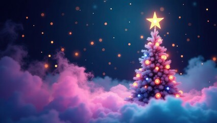Fototapeta premium Illuminated Christmas Tree in Pink and Blue Cloudscape