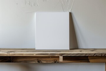 Sharp Picture of Blank White Canvas on a Wooden Shelf