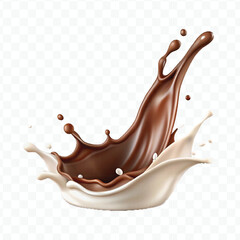 realistic 3d smooth liquid chocolate with white milk splash  in different style isolated on transparent background