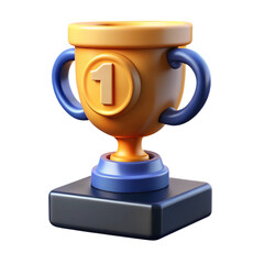 First Place Winner Trophy: Orange and Blue 3D Render on Black Base