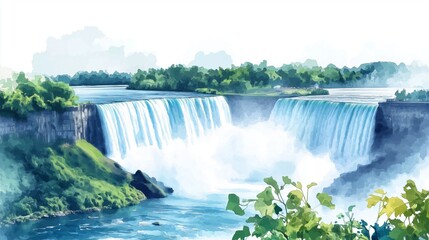 Niagara Falls. Niagara Falls hand drawn watercolor illustration