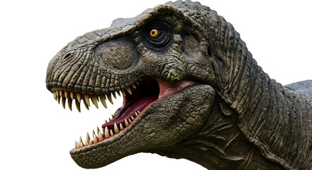 Obraz premium Ultra close-up of T. rex face with sharp details, teeth, and textured skin.