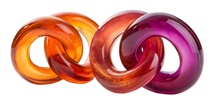 Linked Translucent Rings in Gradient Colors Orange to Pink to Purple Transparent Glass Effect Interlocked Loop Shapes Infinity Symbol Artistic Render