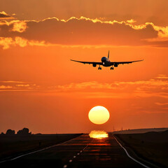 Naklejka premium airplane at sunset