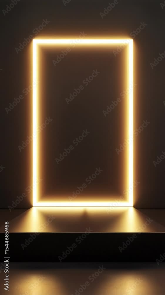 Aufkleber A luxurious dark presentation stage with an illuminated gold rectangular frame for an exclusive event or product