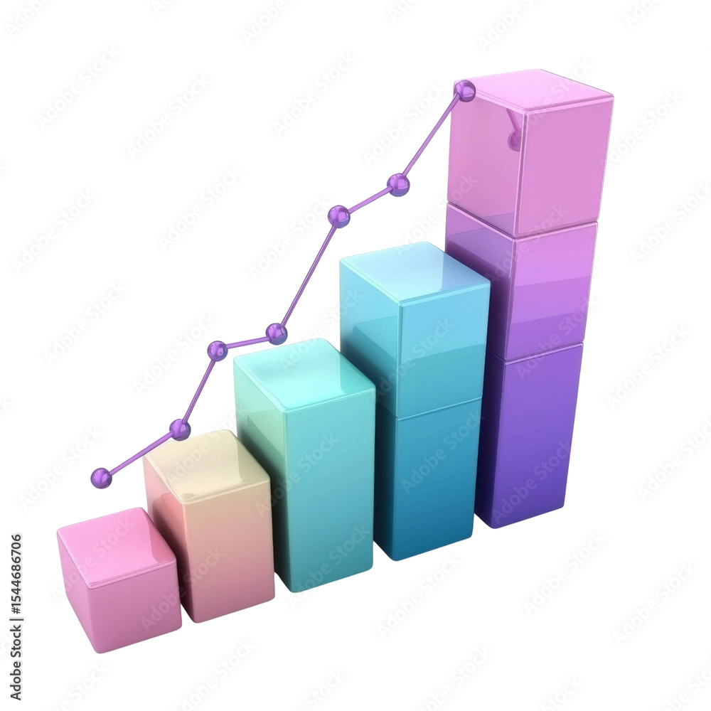 Aufkleber colorful bar graph with upward trend line representing growth and progress. pastel colors create mod