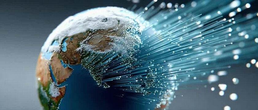 Global Network Connection: A stylized image of Earth with fiber optic cables emanating from it, symbolizing global connectivity and the rapid flow of digital information.