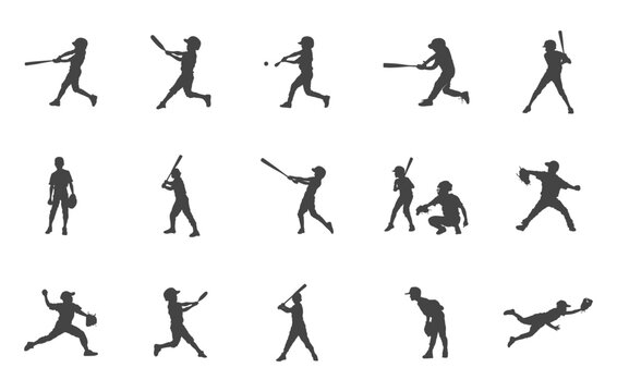 Kids playing baseball silhouette, Kids playing baseball svg, Baseball svg, Kids playing baseball vector, Baseball player svg.  - Powered by Adobe