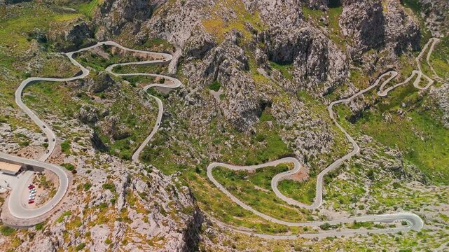Aerial view of the famous Sa Calobra Road in Mallorca, Balearic islands, Spain.
